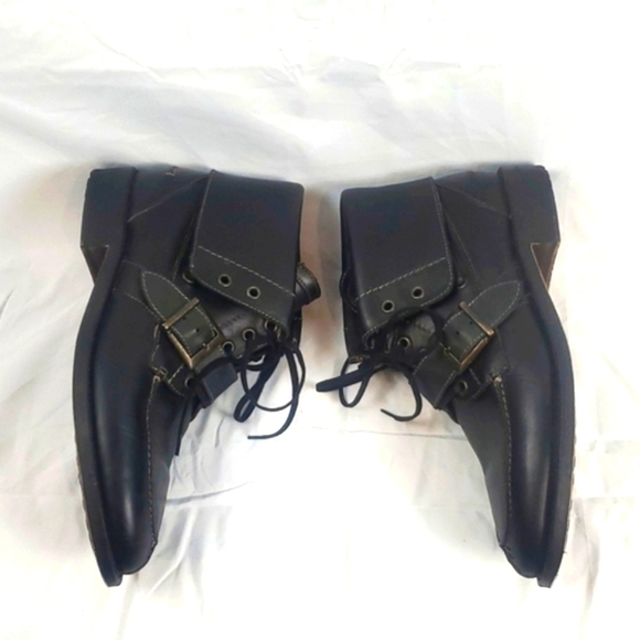 Vintage Johnston & Murphey Black Leather Foldover Boots With Buckle - Picture 4 of 10